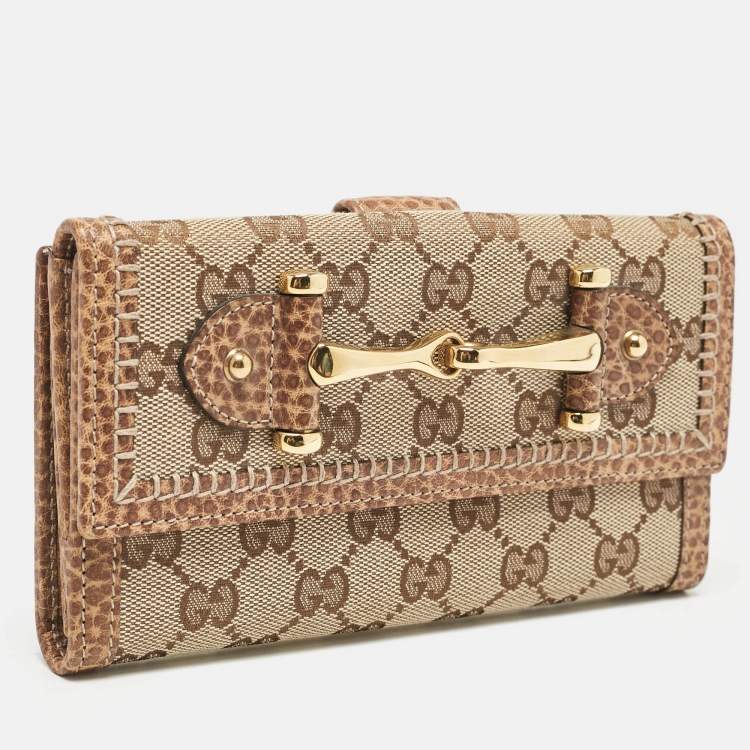 Pre Owned Gucci Beige GG Canvas and Leather Pelham Continental Wallet