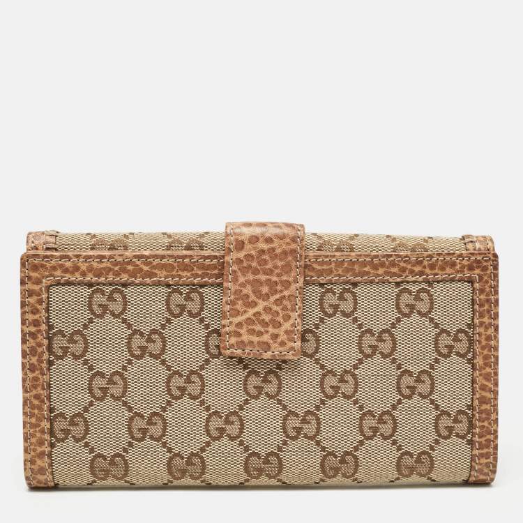 Pre Owned Gucci Beige GG Canvas and Leather Pelham Continental Wallet