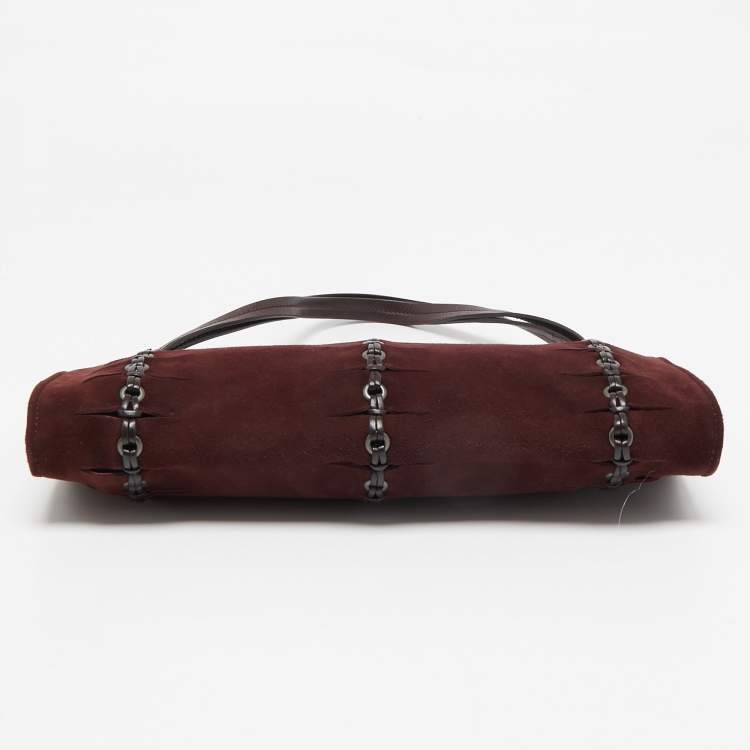 Pre Owned Gucci Burgundy Suede Eyelet Wristlet Clutch