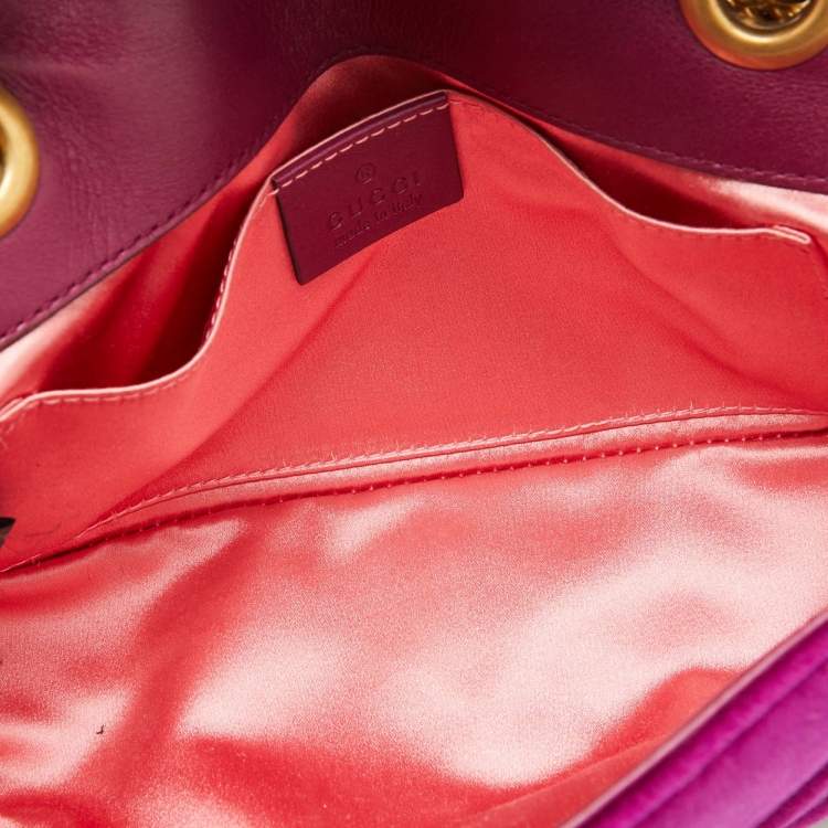 Pre Owned Gucci Purple Matelassé Velvet Mini GG Marmont Shoulder Bag