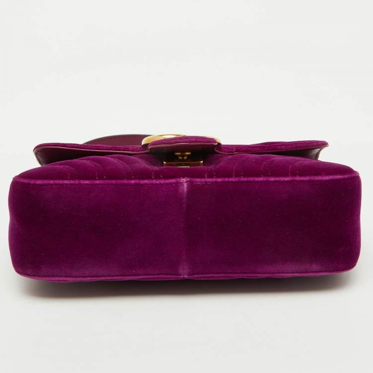 Pre Owned Gucci Purple Matelassé Velvet Mini GG Marmont Shoulder Bag