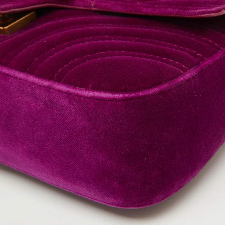 Pre Owned Gucci Purple Matelassé Velvet Mini GG Marmont Shoulder Bag
