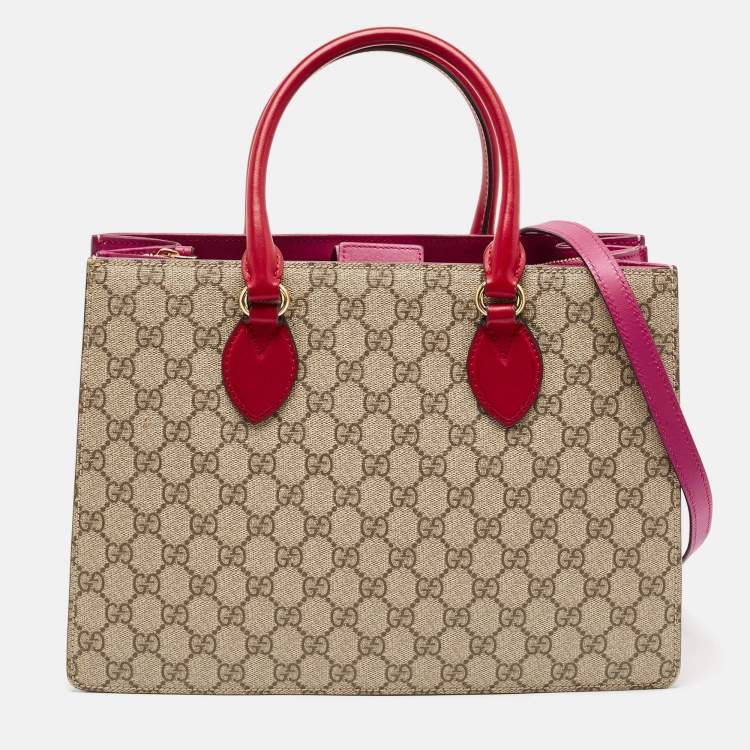 Pre Owned Gucci Tricolor GG Supreme Canvas and Leather Top Handle Bag