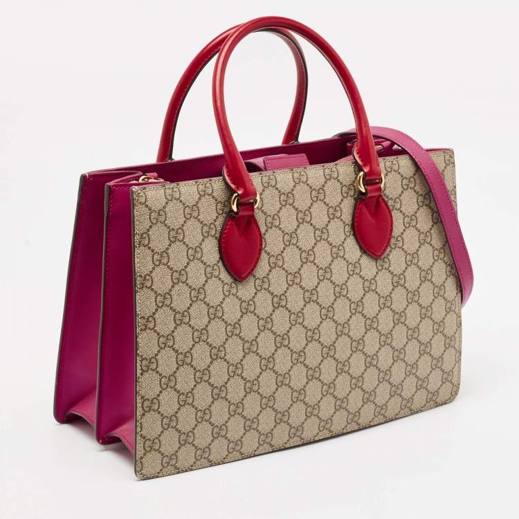 Pre Owned Gucci Tricolor GG Supreme Canvas and Leather Top Handle Bag