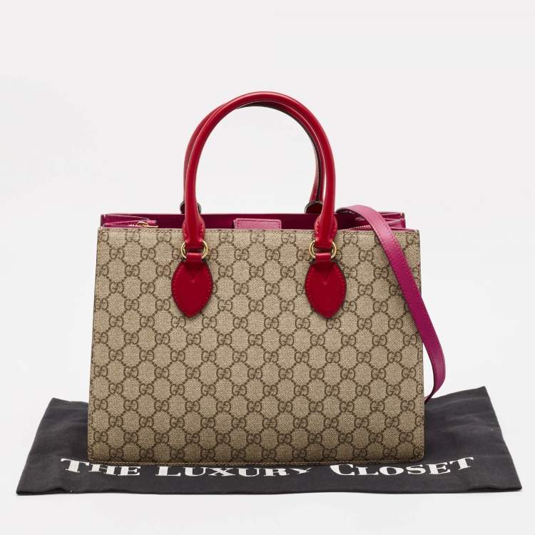Pre Owned Gucci Tricolor GG Supreme Canvas and Leather Top Handle Bag