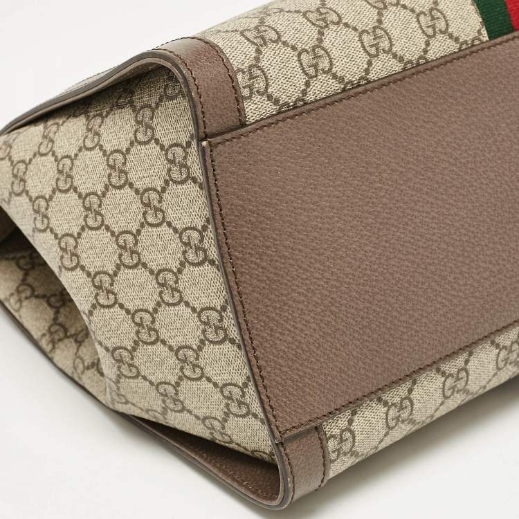 Pre Owned Gucci Beige/Ebony GG Supreme Canvas and Leather Medium Ophidia Tote