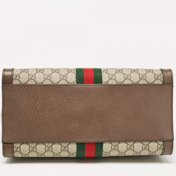 Pre Owned Gucci Beige/Ebony GG Supreme Canvas and Leather Medium Ophidia Tote