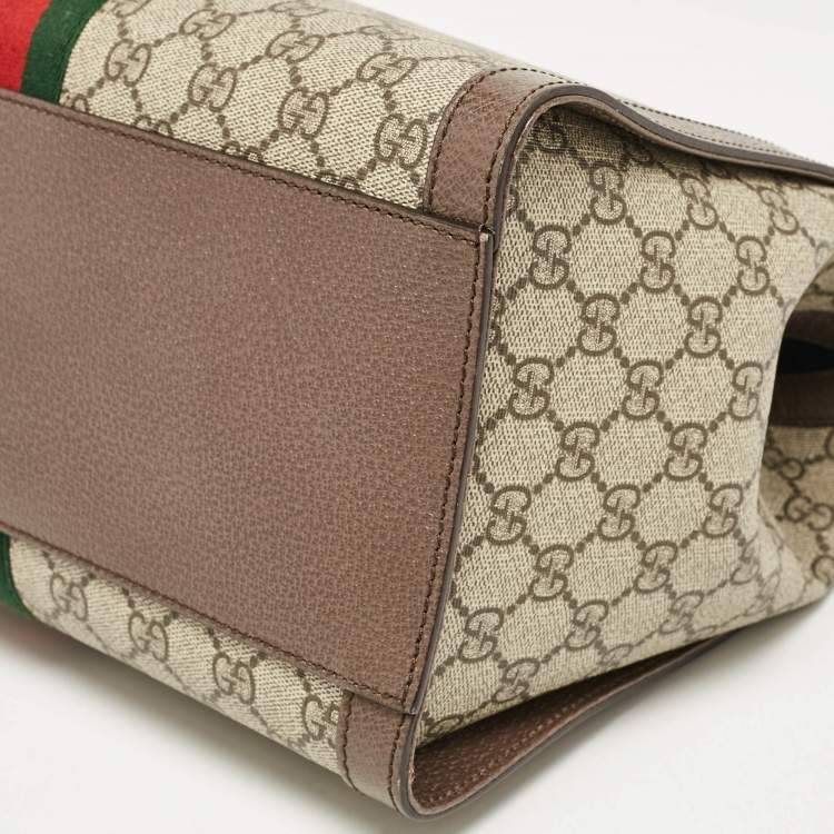 Pre Owned Gucci Beige/Ebony GG Supreme Canvas and Leather Medium Ophidia Tote