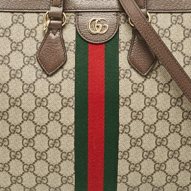Pre Owned Gucci Beige/Ebony GG Supreme Canvas and Leather Medium Ophidia Tote