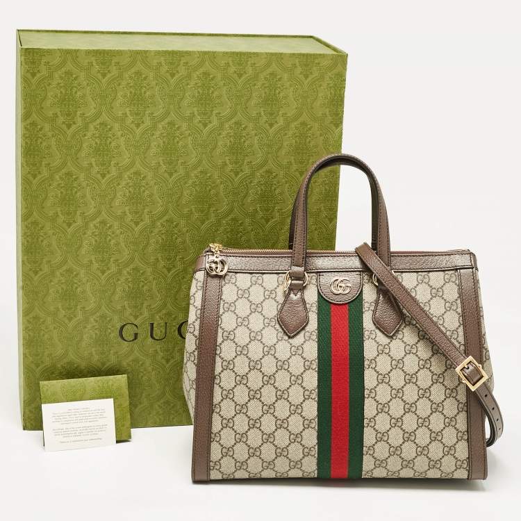 Pre Owned Gucci Beige/Ebony GG Supreme Canvas and Leather Medium Ophidia Tote