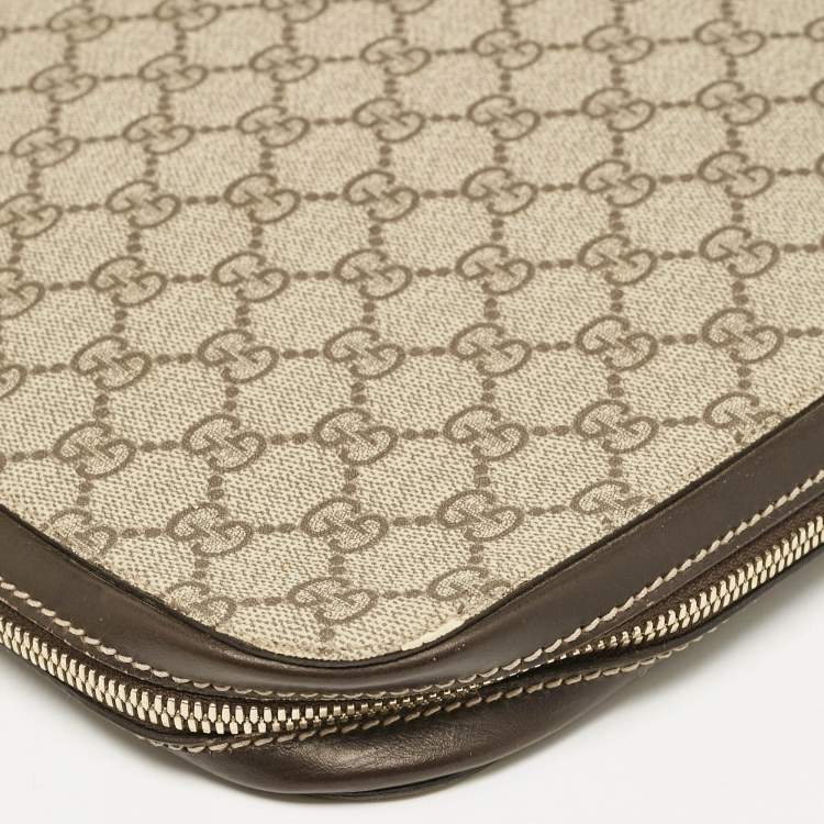 Pre Owned Gucci Dark Brown/Beige GG Supreme Canvas Document Portfolio Case 
