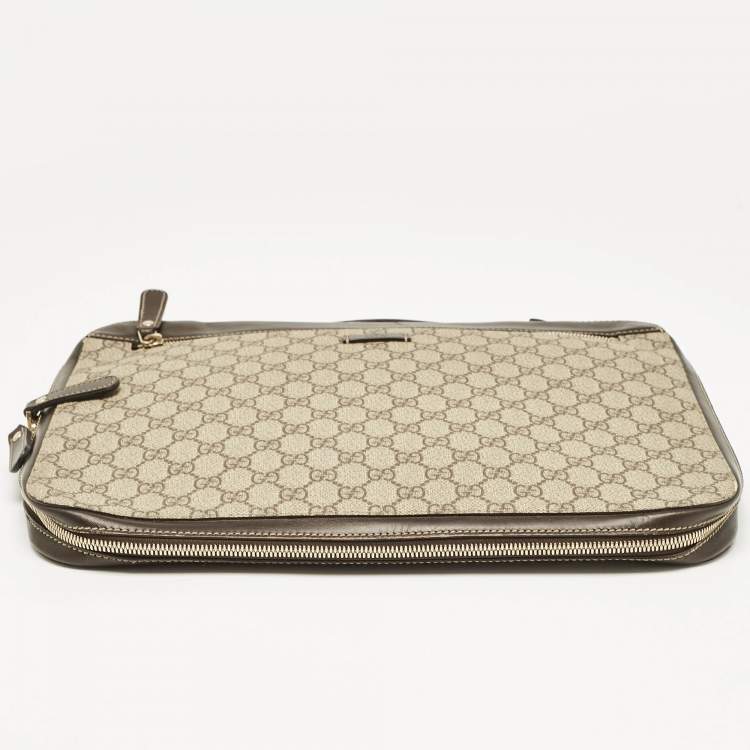 Pre Owned Gucci Dark Brown/Beige GG Supreme Canvas Document Portfolio Case 