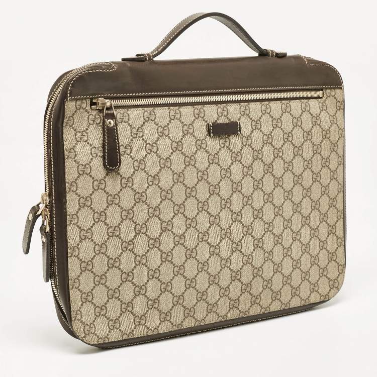 Pre Owned Gucci Dark Brown/Beige GG Supreme Canvas Document Portfolio Case 