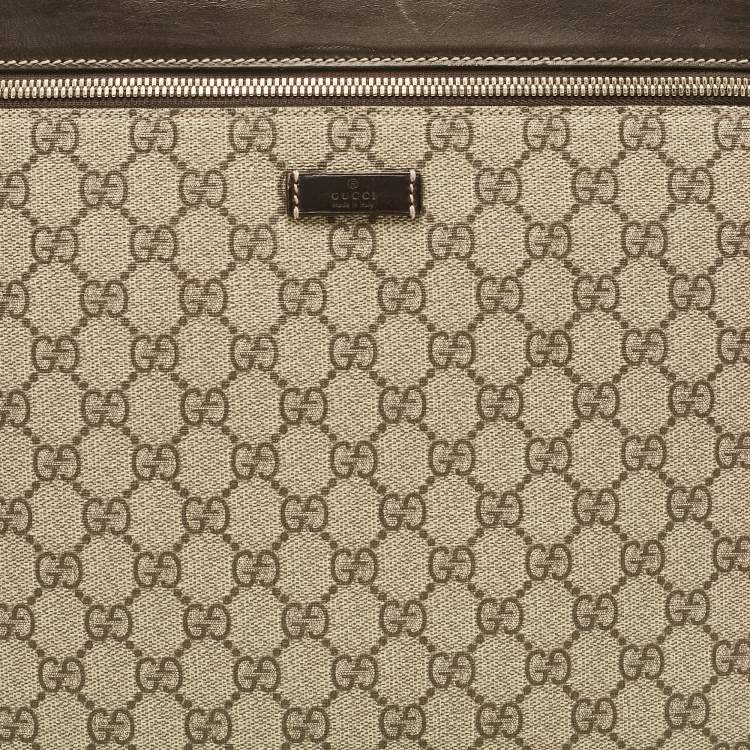 Pre Owned Gucci Dark Brown/Beige GG Supreme Canvas Document Portfolio Case 