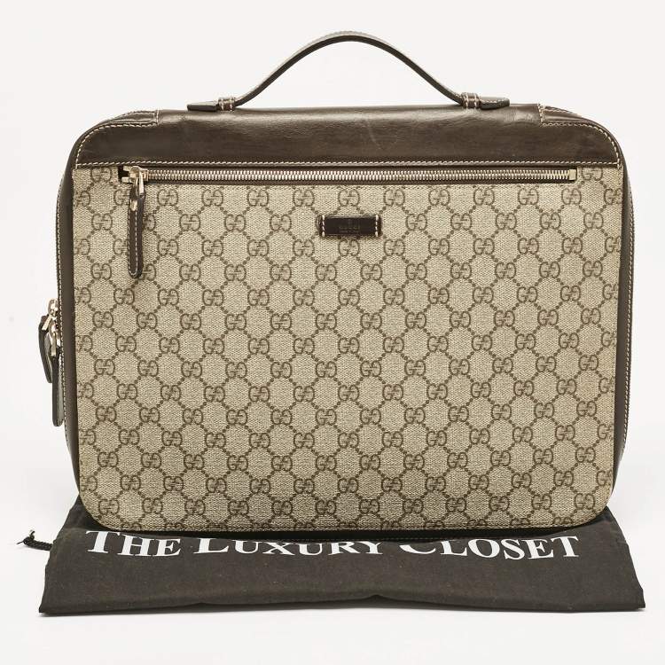 Pre Owned Gucci Dark Brown/Beige GG Supreme Canvas Document Portfolio Case 