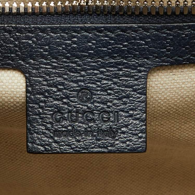 Pre Owned Gucci Blue/Navy Blue GG Canvas and Leather Small Structured Tote