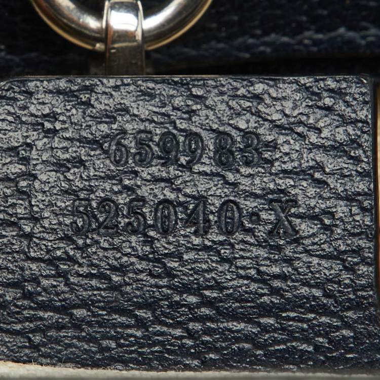 Pre Owned Gucci Blue/Navy Blue GG Canvas and Leather Small Structured Tote