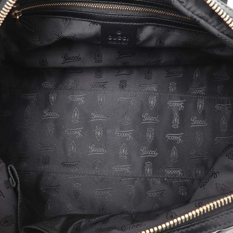 Pre Owned Gucci Black Coated Nylon and Leather Dialux Pop Bamboo Top Handle Bag