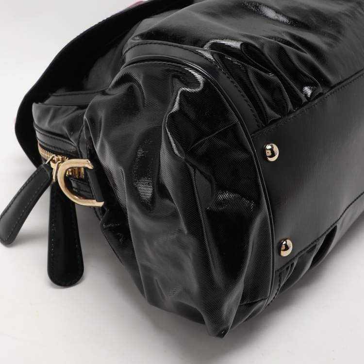Pre Owned Gucci Black Coated Nylon and Leather Dialux Pop Bamboo Top Handle Bag