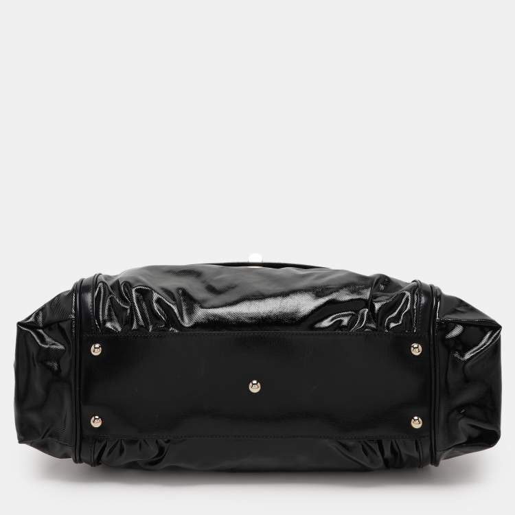 Pre Owned Gucci Black Coated Nylon and Leather Dialux Pop Bamboo Top Handle Bag