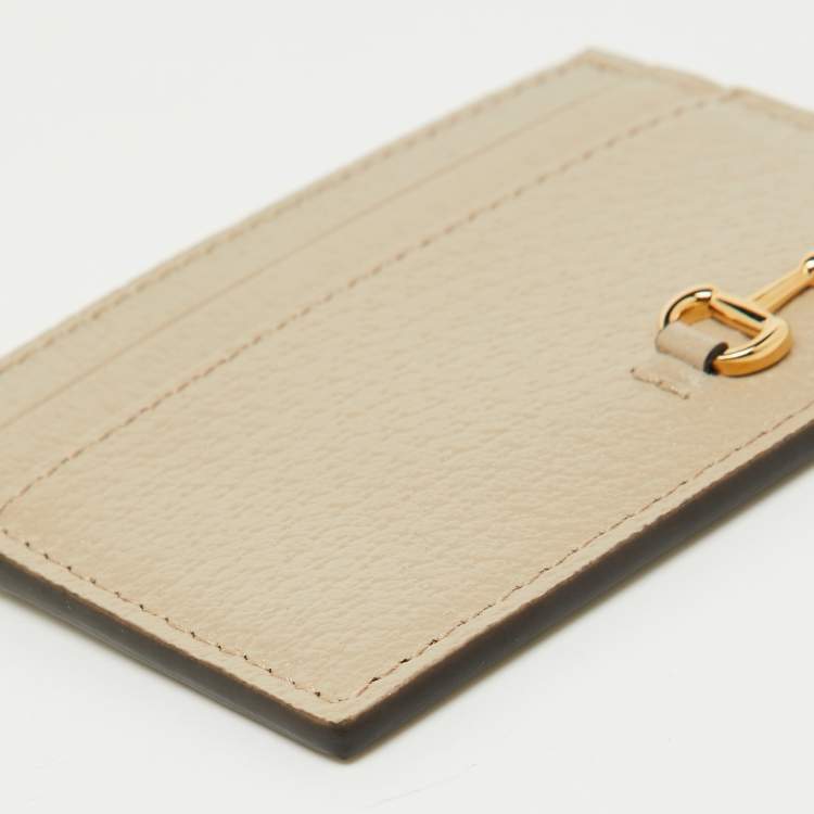 Pre Owned Gucci Light Beige Leather Horsebit Card Holder