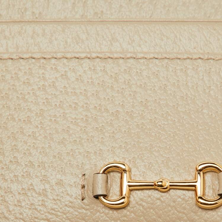 Pre Owned Gucci Light Beige Leather Horsebit Card Holder