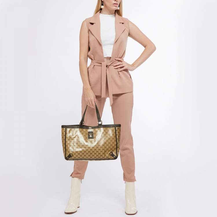 Pre Owned Gucci Beige/Brown GG Supreme Canvas and Leather Abbey D-Ring Tote