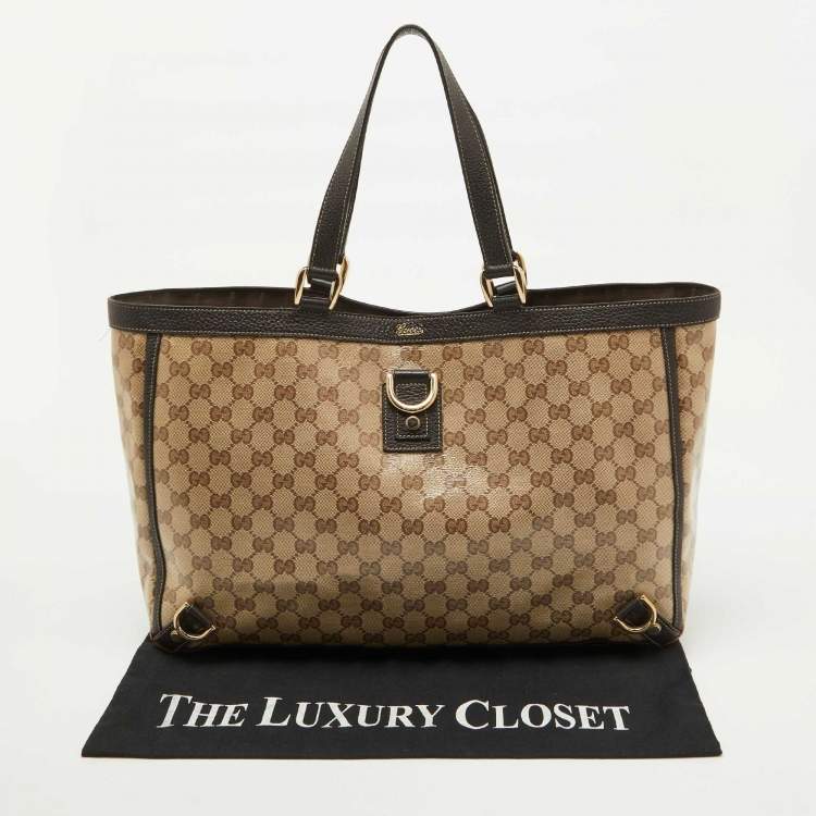 Pre Owned Gucci Beige/Brown GG Supreme Canvas and Leather Abbey D-Ring Tote