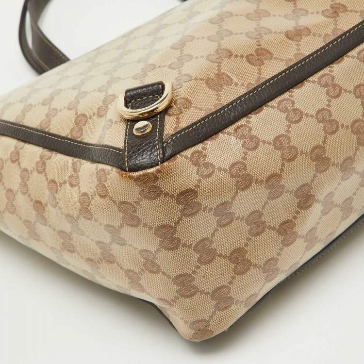 Pre Owned Gucci Beige/Brown GG Supreme Canvas and Leather Abbey D-Ring Tote