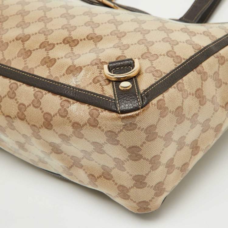Pre Owned Gucci Beige/Brown GG Supreme Canvas and Leather Abbey D-Ring Tote