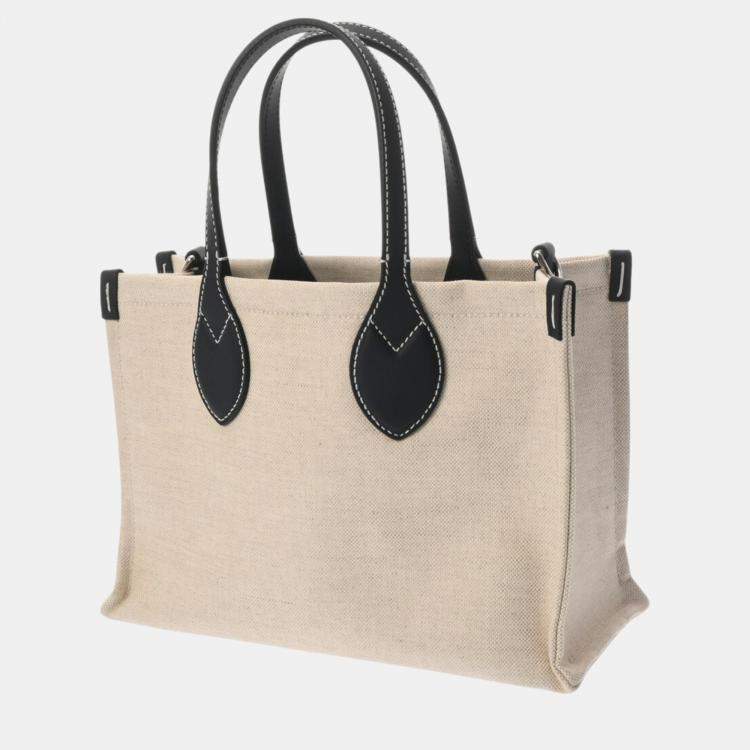 Pre Owned Gucci Beige Navy Canvas Leather Print Tote Bag