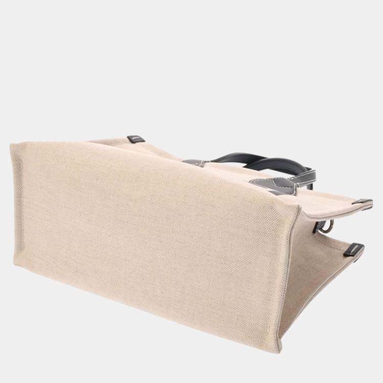 Pre Owned Gucci Beige Navy Canvas Leather Print Tote Bag
