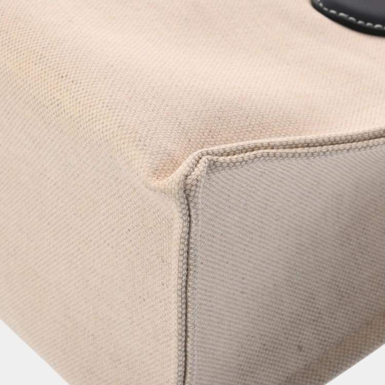 Pre Owned Gucci Beige Navy Canvas Leather Print Tote Bag