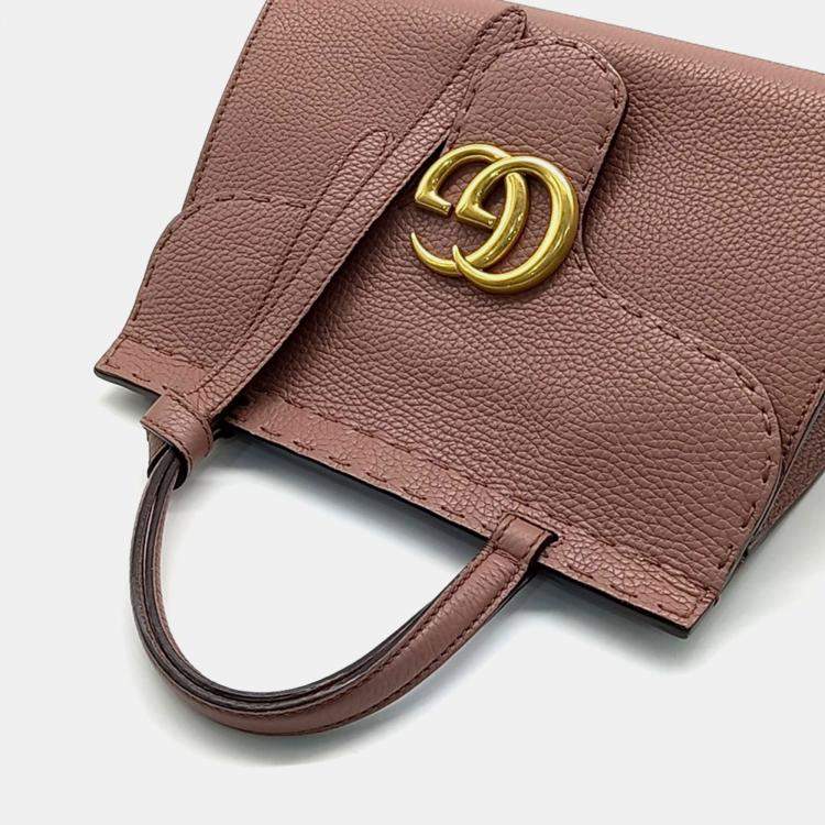 Pre Owned Gucci Brown Leather GG Marmont mini tote bag