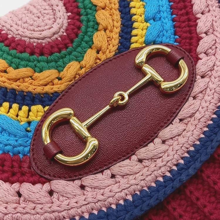 Pre Owned Gucci Red Cotton Horsebit Chain Shoulder Bag