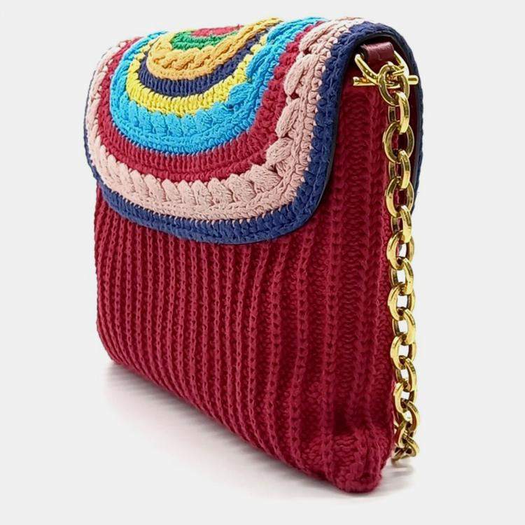 Pre Owned Gucci Red Cotton Horsebit Chain Shoulder Bag