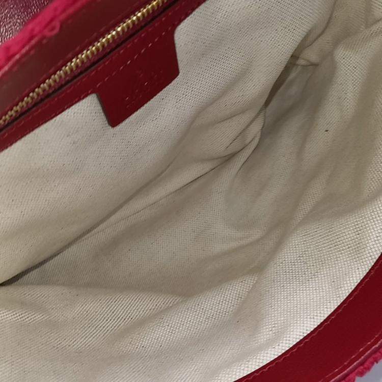 Pre Owned Gucci Red Cotton Horsebit Chain Shoulder Bag