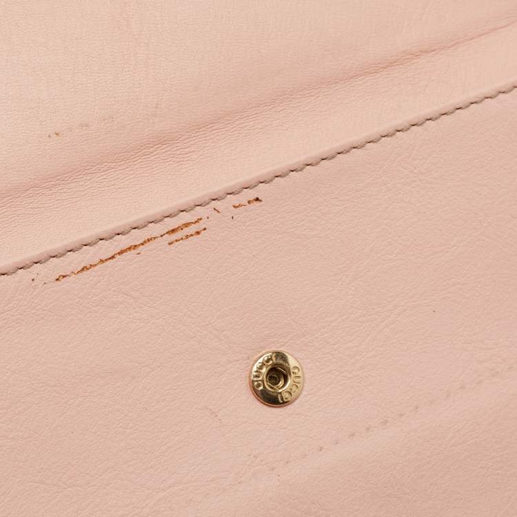 Pre Owned Gucci Beige/Pink GG Canvas and Leather Web Flap Continental Wallet