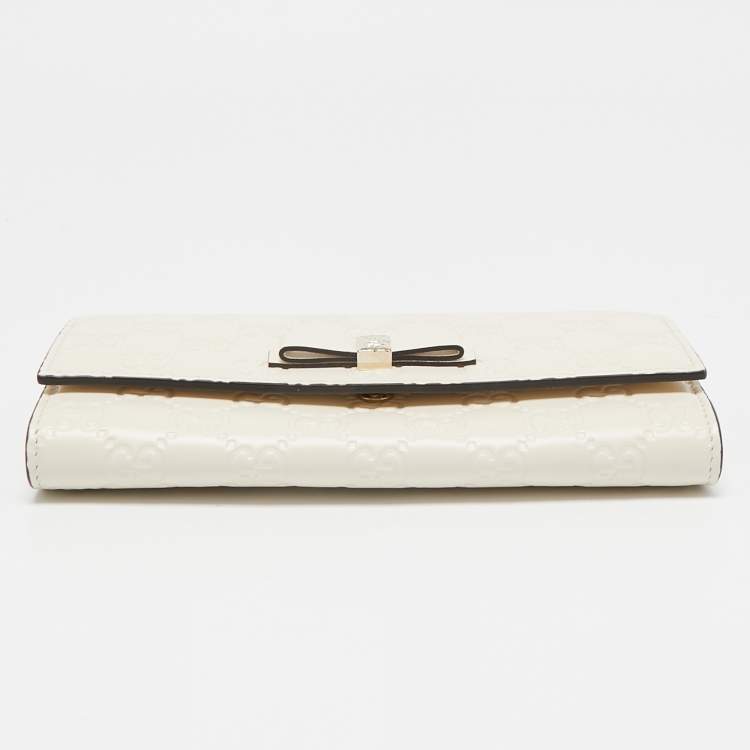 Pre Owned Gucci Off White Guccissima Leather Bow Continental Wallet