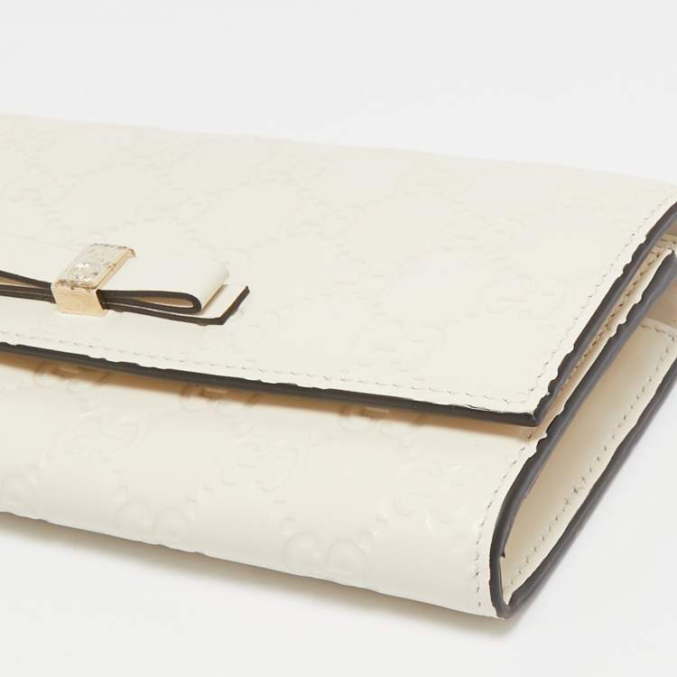 Pre Owned Gucci Off White Guccissima Leather Bow Continental Wallet