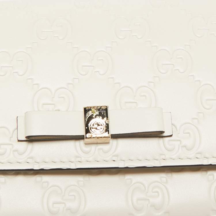 Pre Owned Gucci Off White Guccissima Leather Bow Continental Wallet