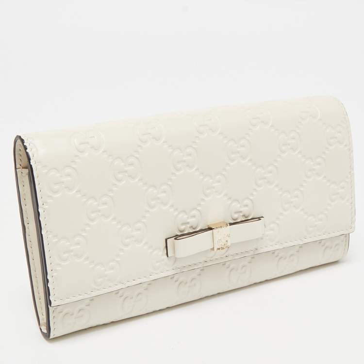 Pre Owned Gucci Off White Guccissima Leather Bow Continental Wallet