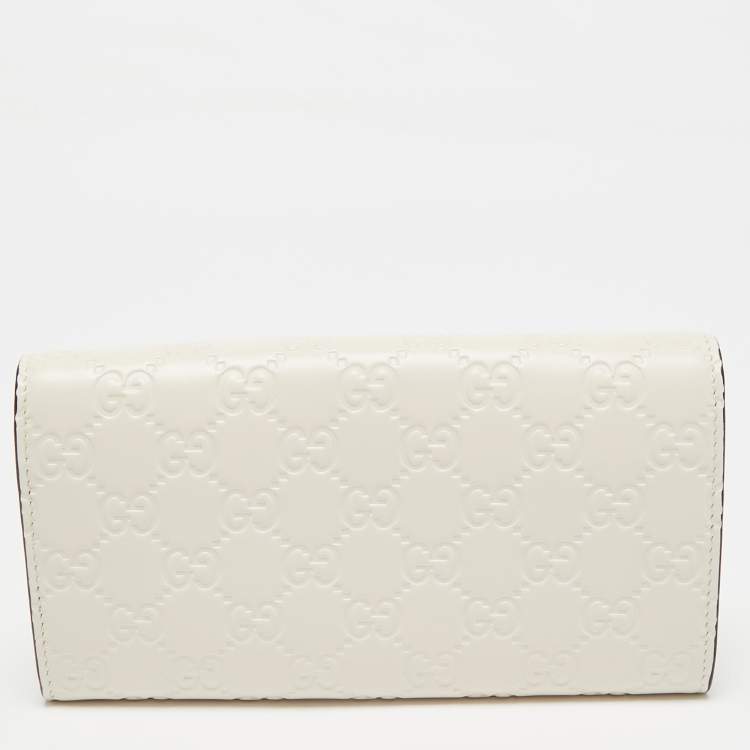 Pre Owned Gucci Off White Guccissima Leather Bow Continental Wallet