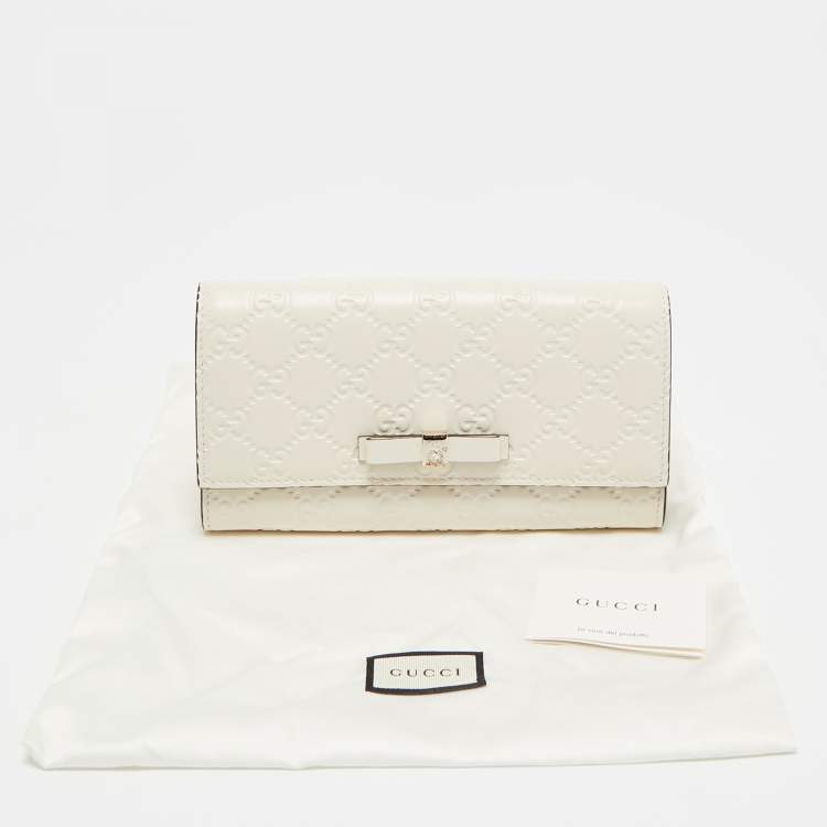 Pre Owned Gucci Off White Guccissima Leather Bow Continental Wallet