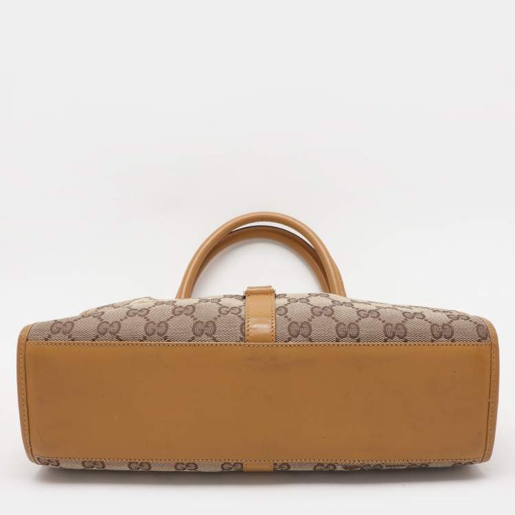 Pre Owned Gucci Beige/Tan GG Canvas and Leather Jackie Bardot Hobo