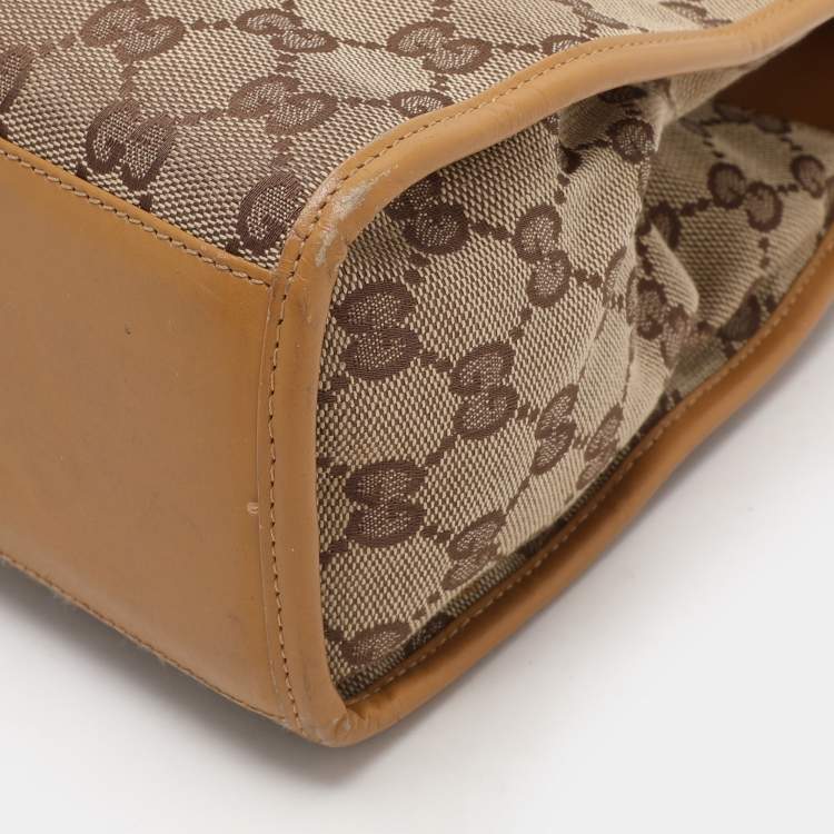 Pre Owned Gucci Beige/Tan GG Canvas and Leather Jackie Bardot Hobo