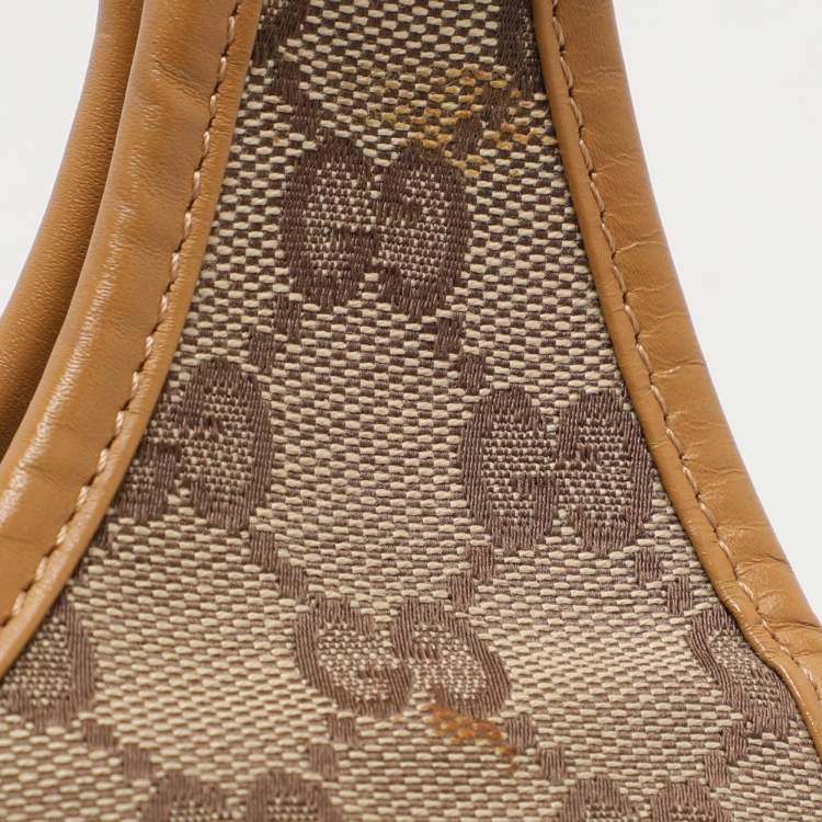 Pre Owned Gucci Beige/Tan GG Canvas and Leather Jackie Bardot Hobo