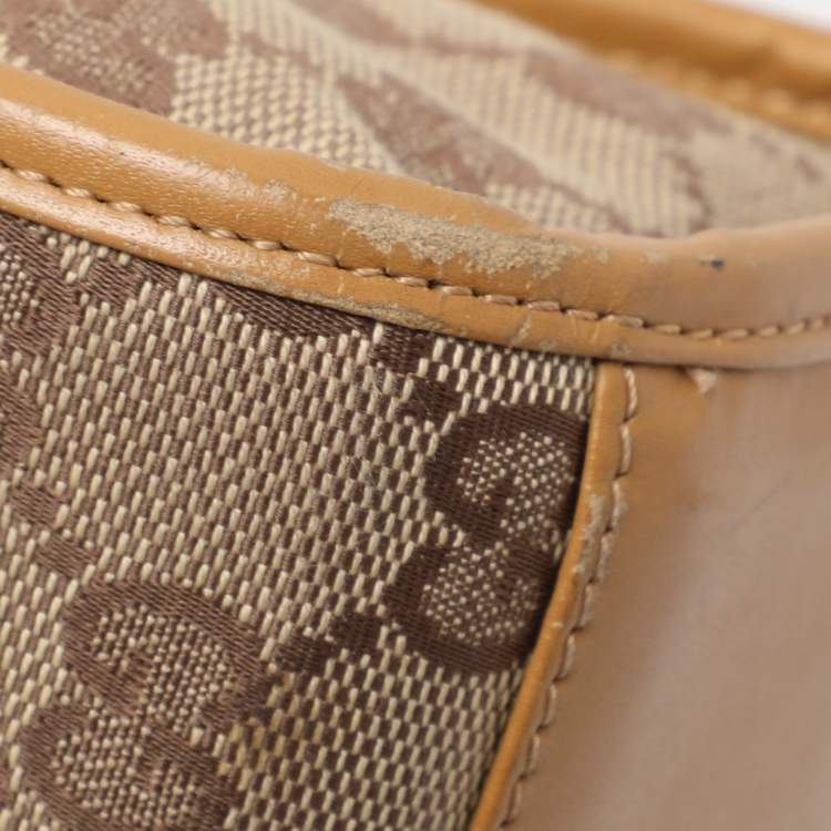 Pre Owned Gucci Beige/Tan GG Canvas and Leather Jackie Bardot Hobo