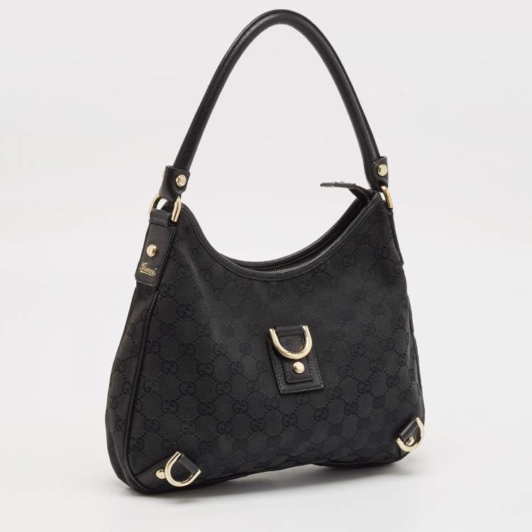 Pre Owned Gucci Black GG Canvas and Leather Abbey D-Ring Hobo