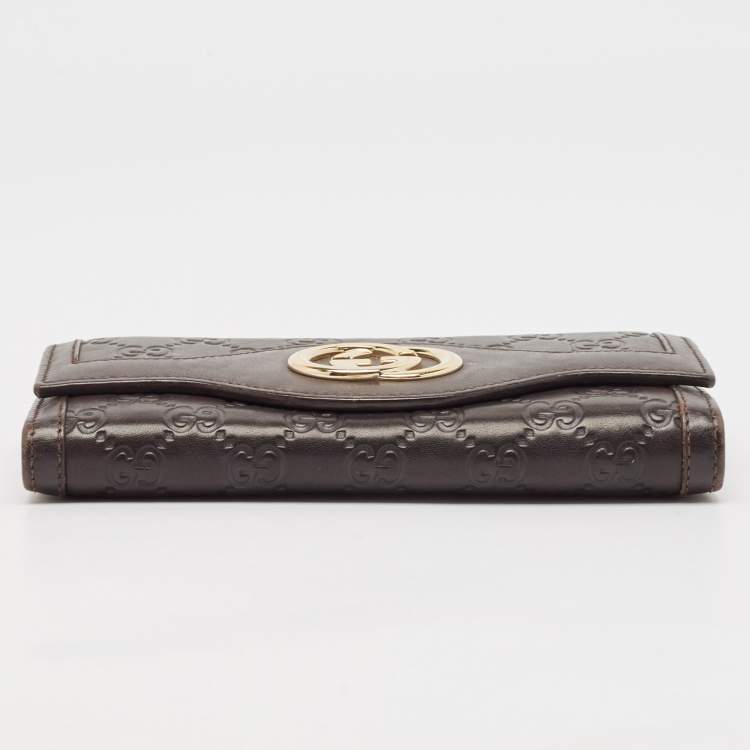 Pre Owned Gucci Dark Brown Guccissima Leather Interlocking G Continental Wallet
